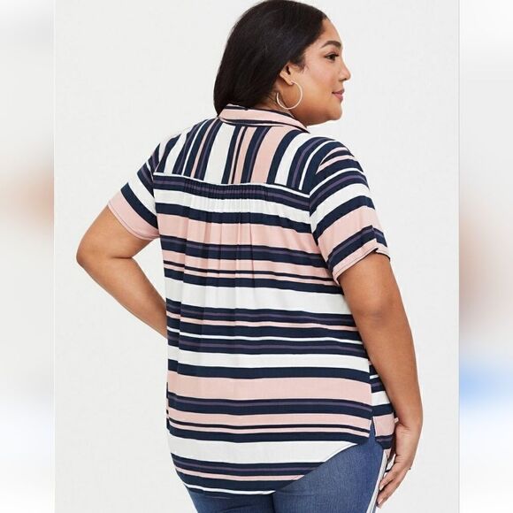 NWT Torrid Pink Multicolor Striped Challis Button Down Shirt Size 3x - Picture 8 of 10